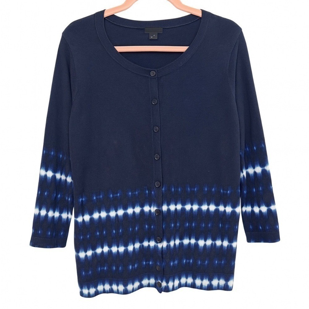 Talbots Charming Cardigan 2X NWT Indigo Ikat Burst Preppy Coastal MSRP $99
